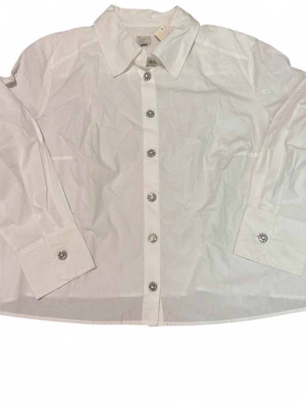 a new day White Button-Front Women's Shirt with Rhinestone Buttons